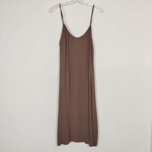 Frank & Oak Women's Midi Dress Size XL Brown Viscose Rayon Summer Lightweight
